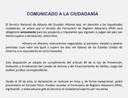 Comunicado Oficial para llenar formulario de Registro Aduanero